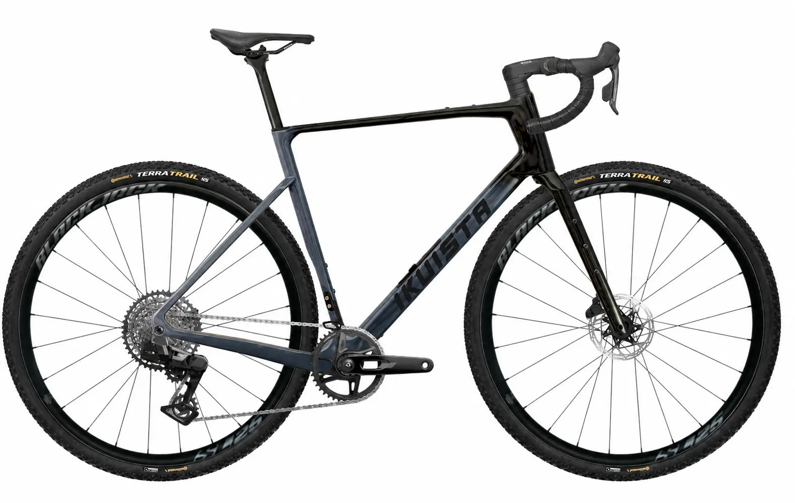 IKUISTA Halo carbon race gravel bike in Obsidian with SRAM Rival XPLR AXS and Continental Terra Trail tyres