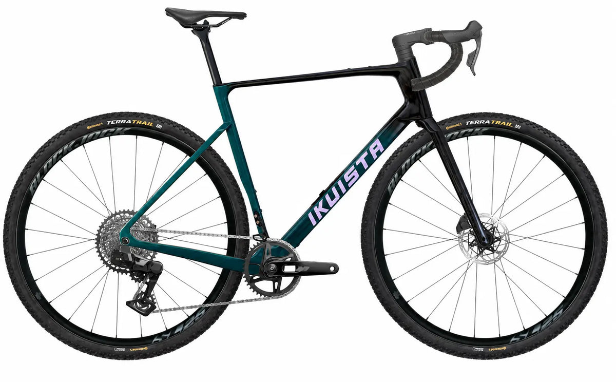 IKUISTA Halo carbon race gravel bike in Abyss Cyan with SRAM Rival XPLR AXS and Continental Terra Trail tyres