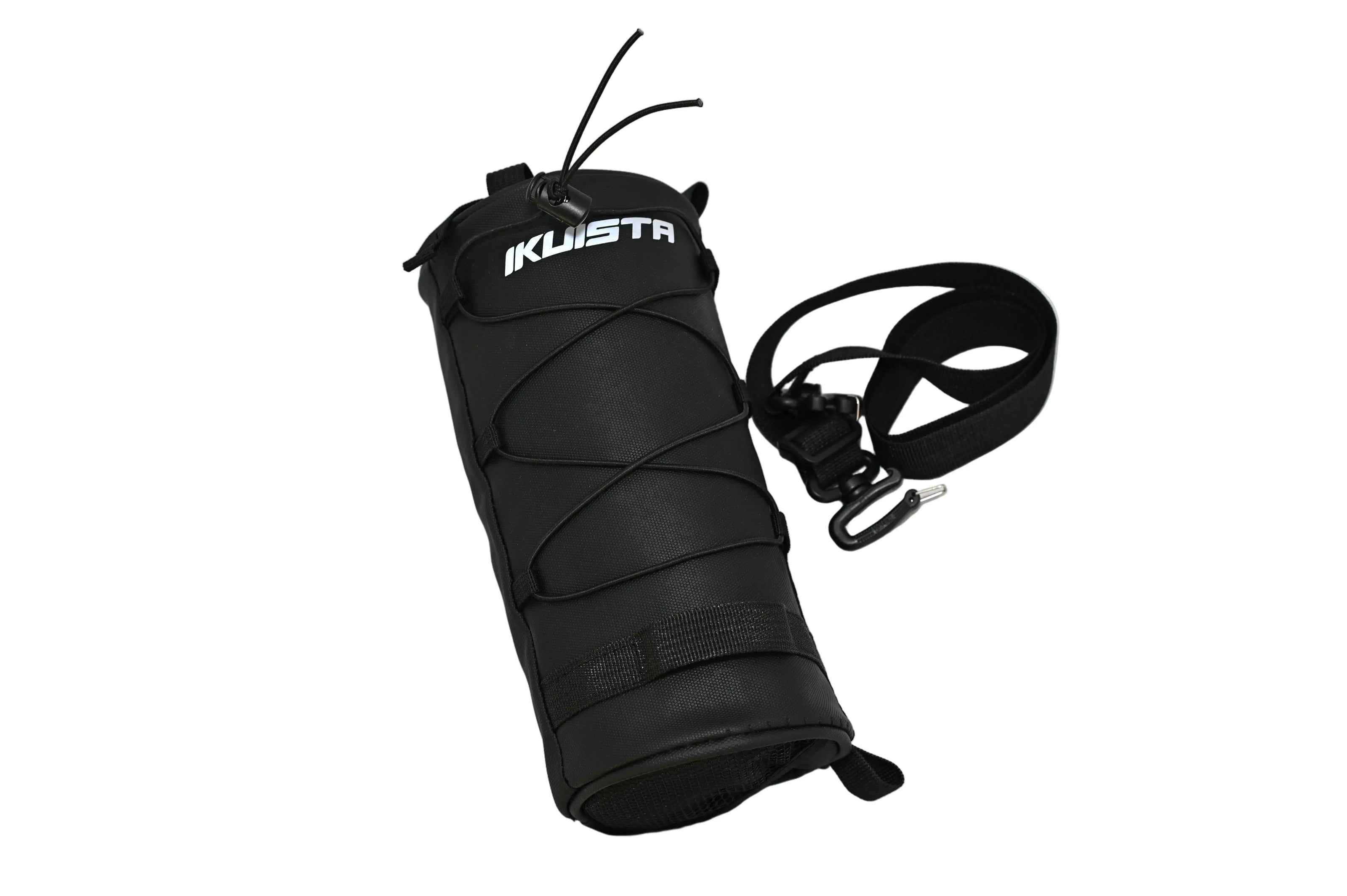 IKUISTA cylindrical bicycle bag with its mounting strap