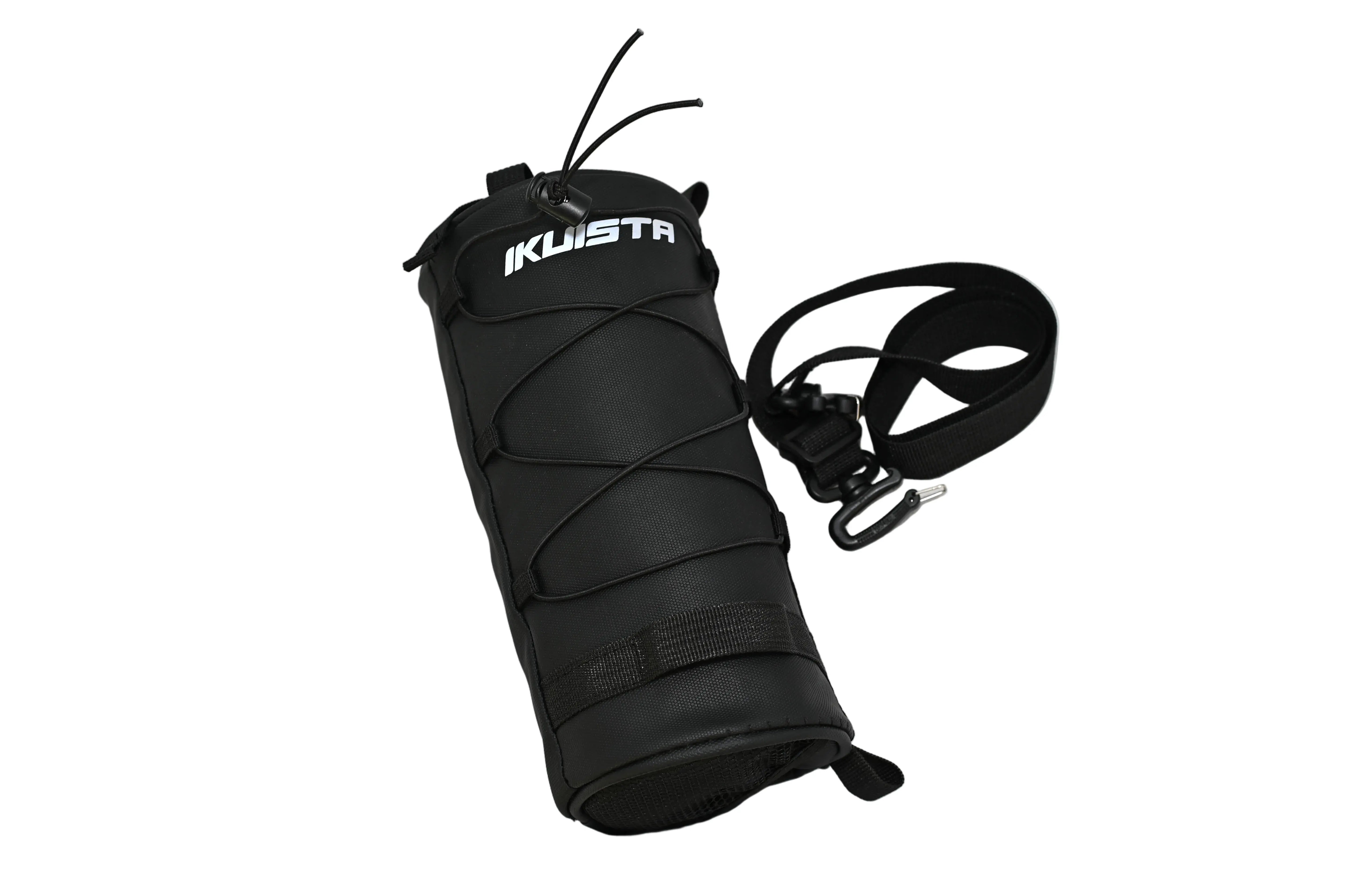 IKUISTA cylindrical bicycle bag with its mounting strap