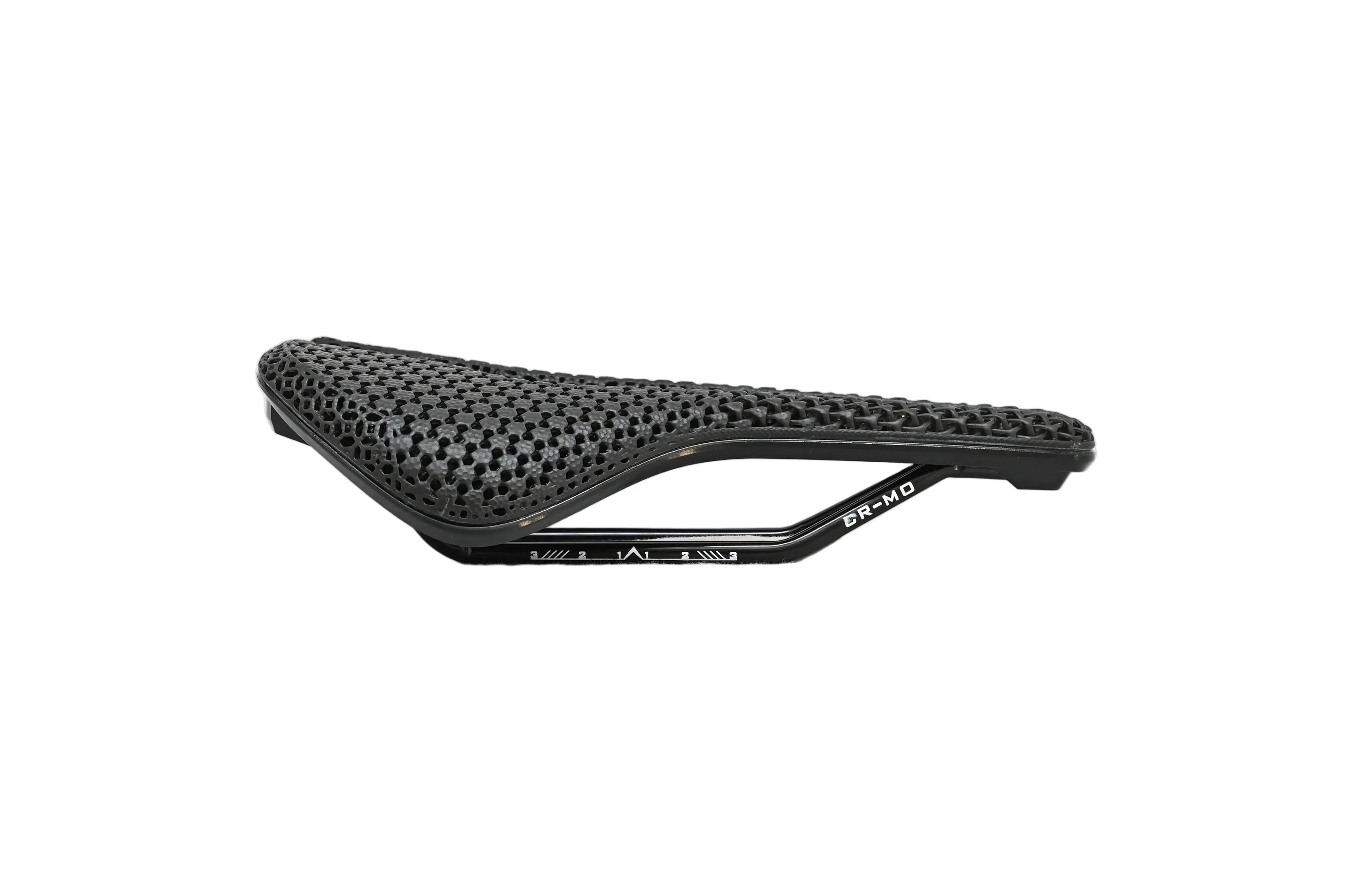 Valois Tahti 3D printed saddle from the side, showing the lattice and rails