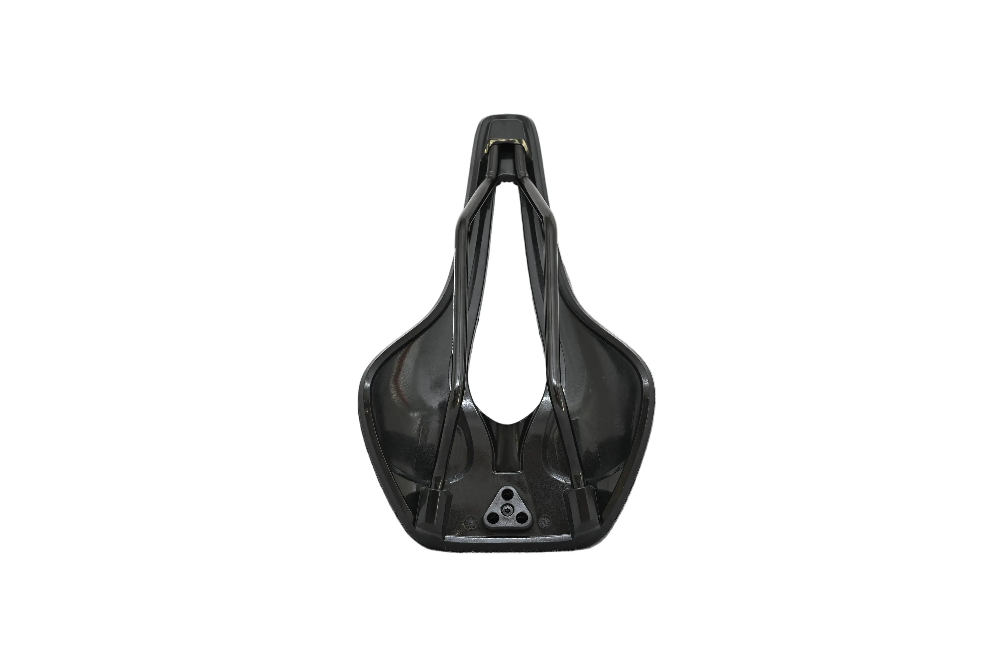 Valois Tahti 3D printed saddle from underneath, showing the shell and rail mounts