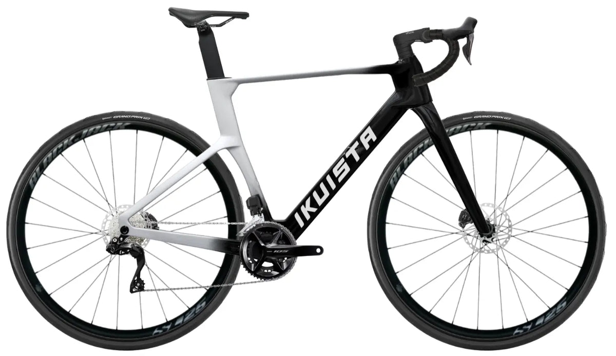 IKUISTA Fluxi carbon road bike in Nordic Alloy with Shimano 105 Di2, drive side view