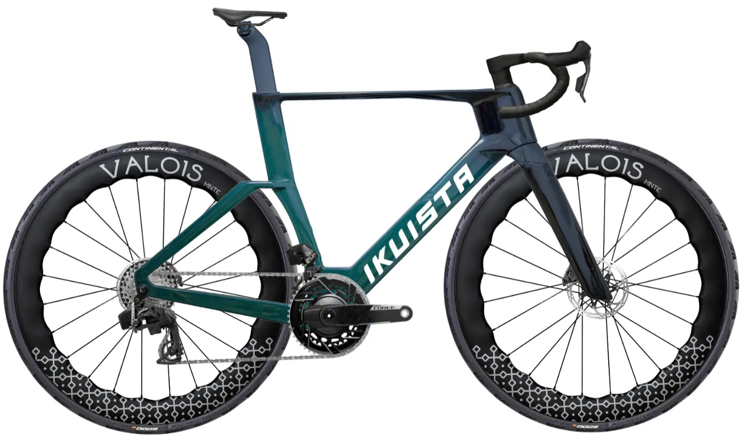 IKUISTA Vektori carbon aero road bike in Midnight Pine with SRAM Force AXS, drive side view