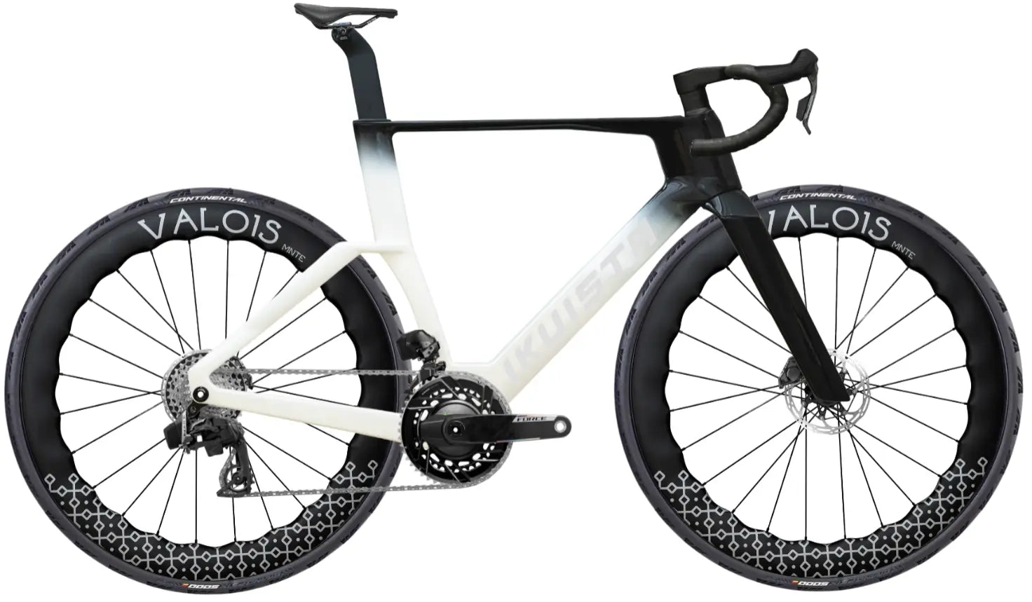 IKUISTA Vektori carbon aero road bike in Pure White with SRAM Force AXS, drive side view