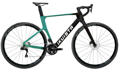 IKUISTA Fluxi carbon road bike in Glacier Teal with Shimano 105 Di2, drive side view