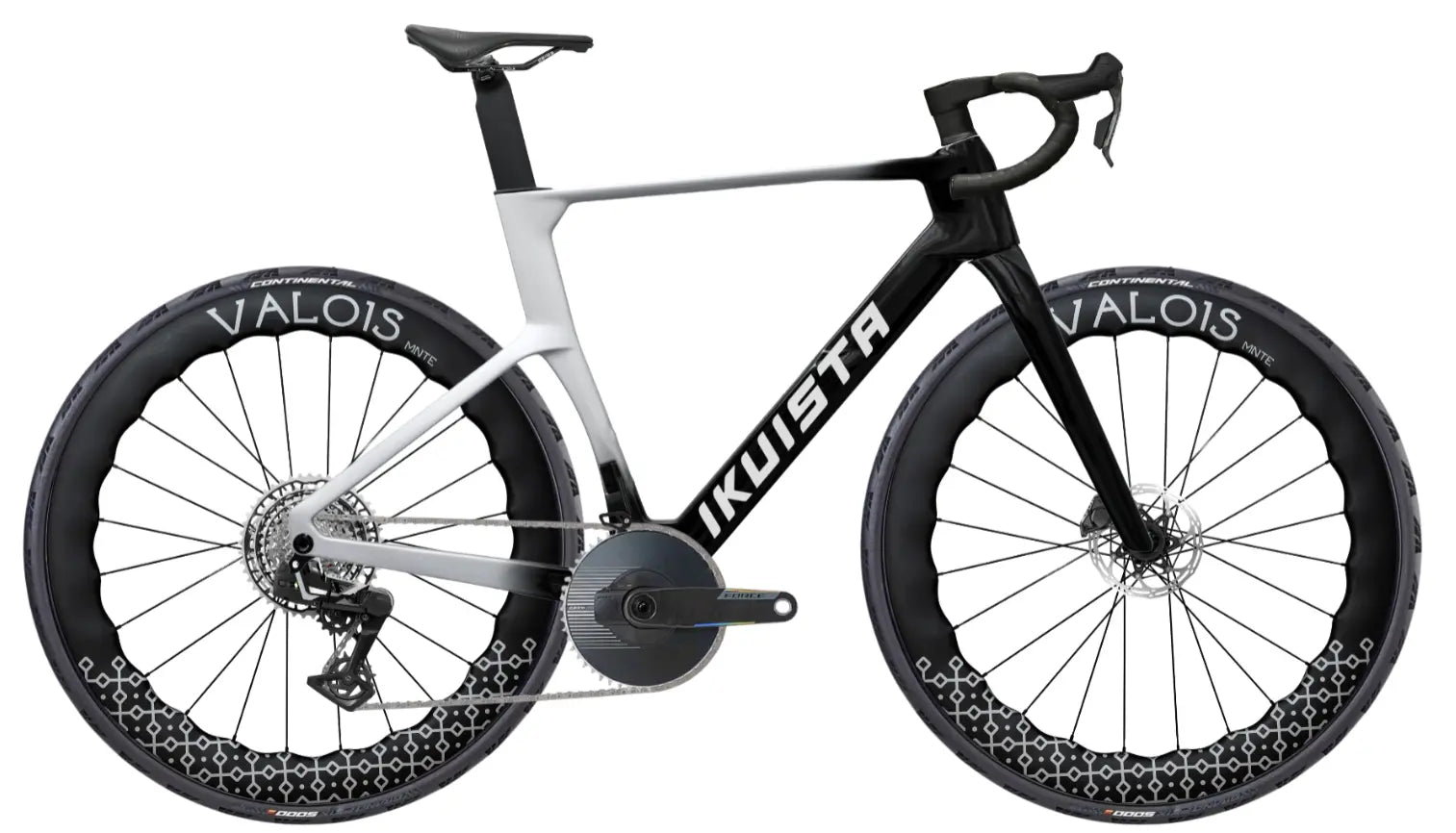 IKUISTA Fluxi carbon road bike in Nordic Alloy, SRAM Force AXS 1x aero build with Valois wheels