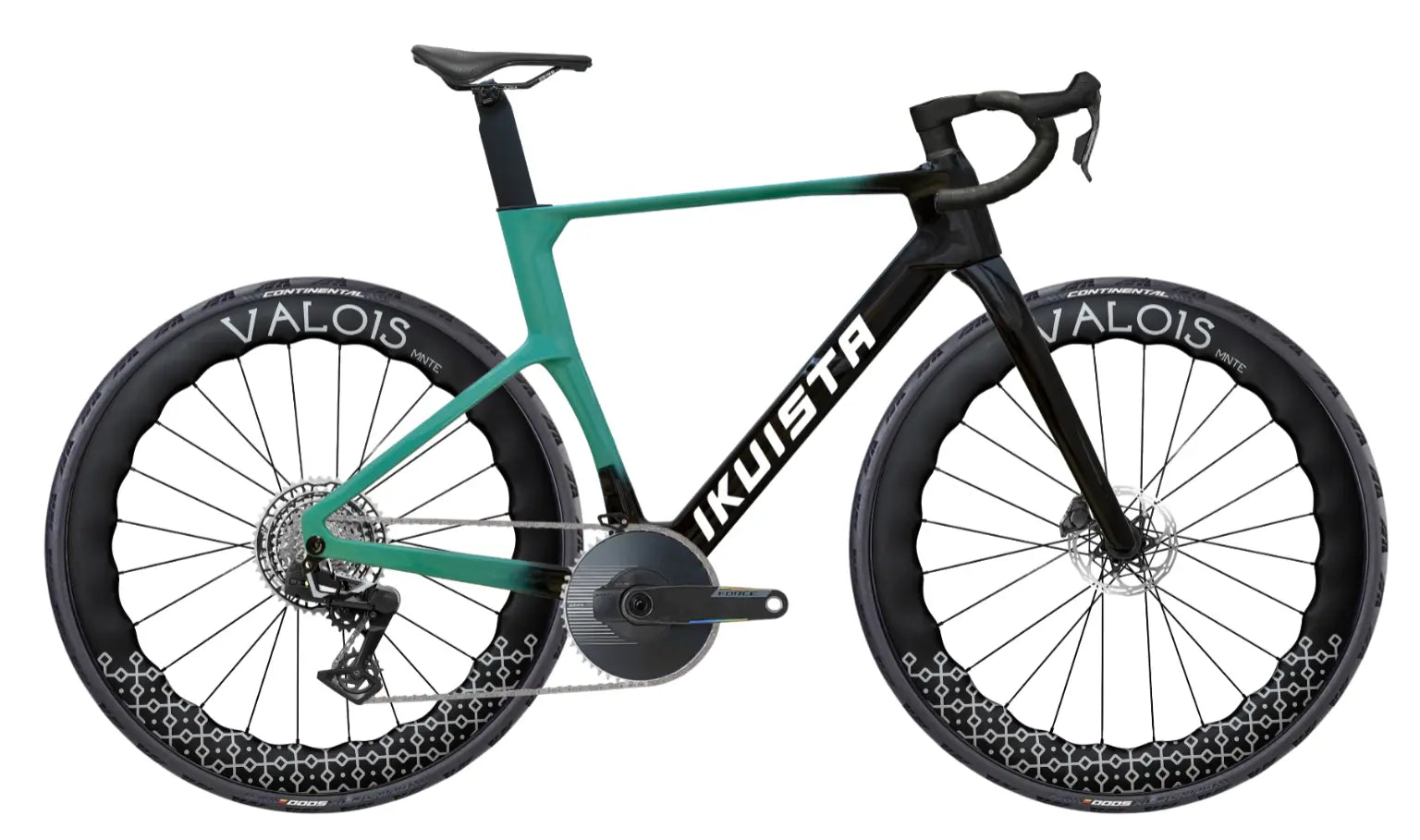 IKUISTA Fluxi carbon road bike in Glacier Teal, SRAM Force AXS 1x aero build with Valois wheels