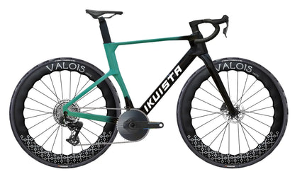 IKUISTA Fluxi carbon road bike in Glacier Teal, SRAM Force AXS 1x aero build with Valois wheels