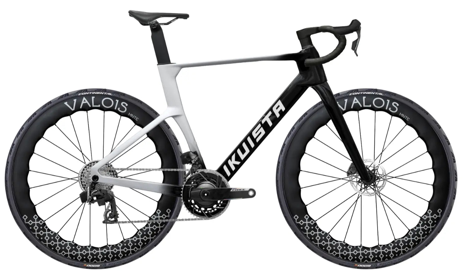 IKUISTA Fluxi carbon road bike in Nordic Alloy with SRAM Force AXS and Valois deep-section carbon wheels