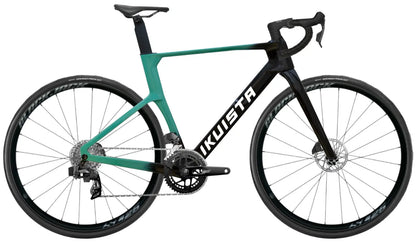 IKUISTA Fluxi carbon road bike in Glacier Teal with SRAM Rival AXS, drive side view