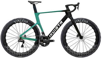 IKUISTA Fluxi carbon road bike in Glacier Teal with Shimano Ultegra Di2 and Valois deep-section carbon wheels