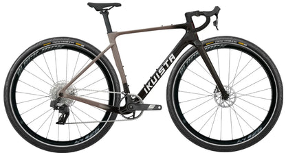 IKUISTA Spektri all-road bike in Stone Taupe with SRAM Apex XPLR AXS and wide gravel tyres