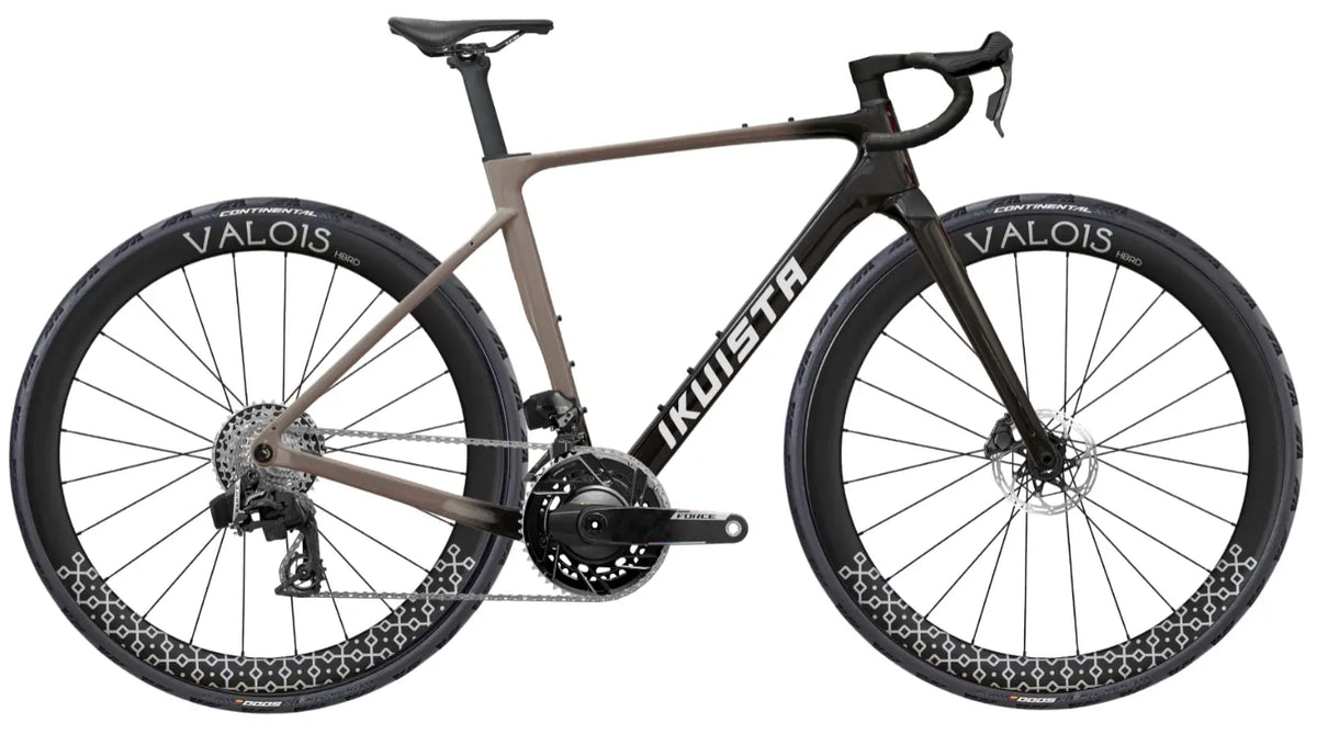 IKUISTA Spektri carbon endurance road bike in Stone Taupe with SRAM Force AXS and Valois carbon wheels