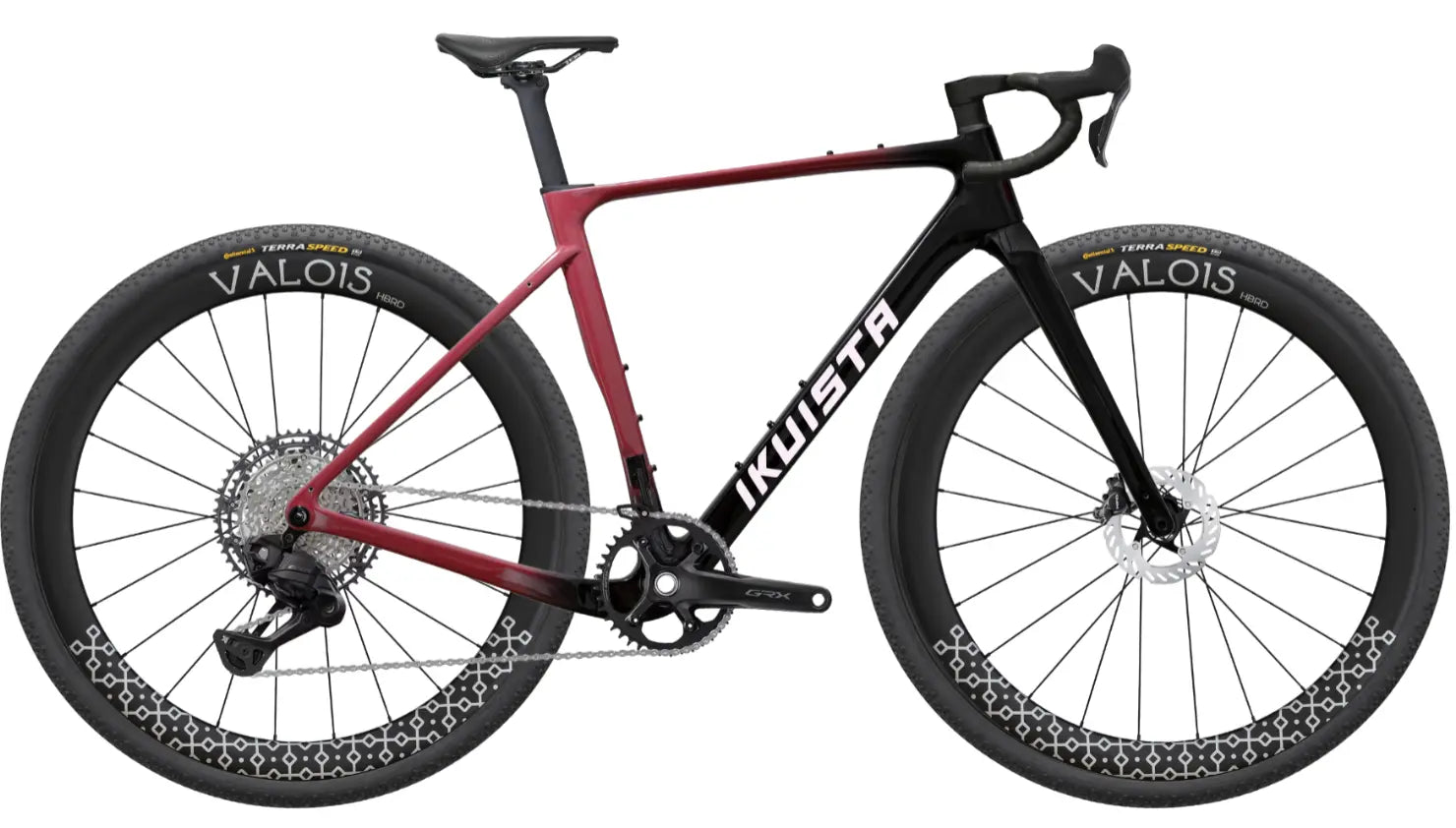 IKUISTA Spektri all-road bike in Oxide Red with Shimano GRX 800 Di2 and Valois carbon wheels