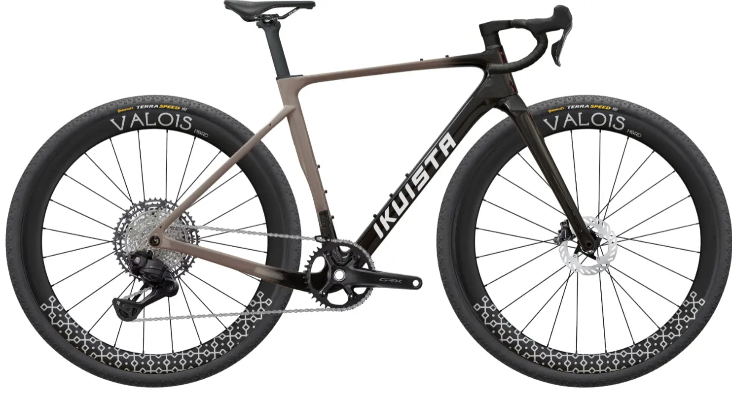 IKUISTA Spektri all-road bike in Stone Taupe with Shimano GRX 800 Di2 and Valois carbon wheels