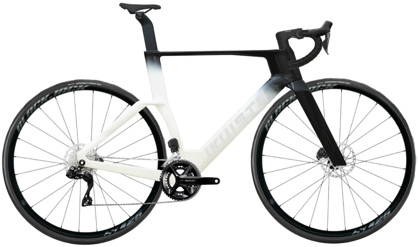 IKUISTA Vektori carbon aero road bike in Pure White with Shimano 105 Di2, drive side view