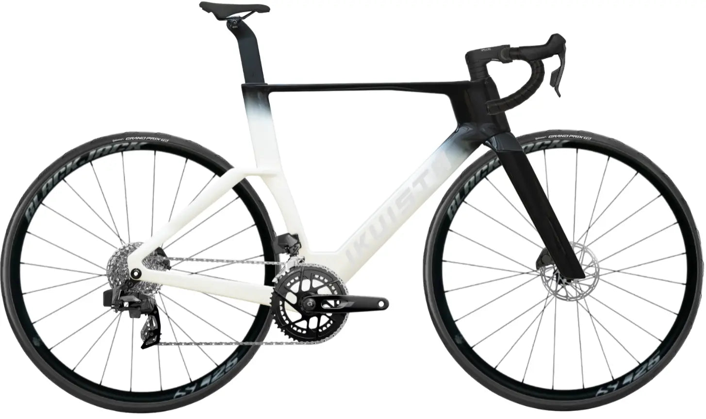 IKUISTA Vektori carbon aero road bike in Pure White with SRAM Rival AXS, drive side view