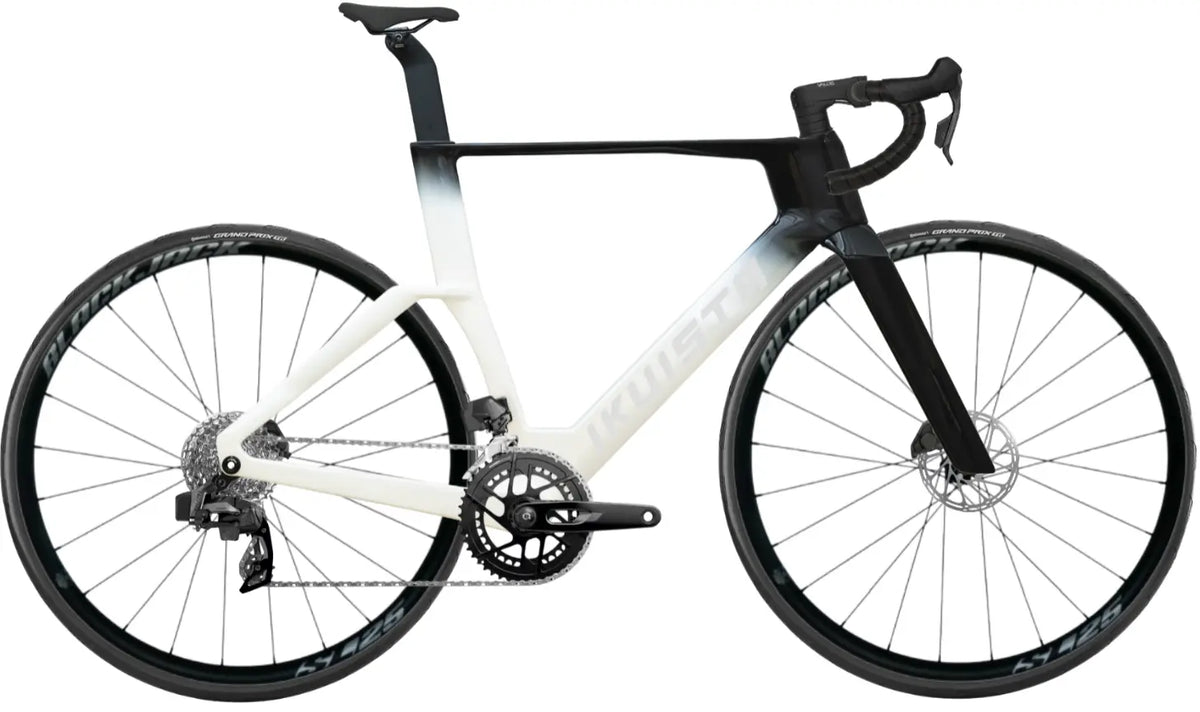 IKUISTA Vektori carbon aero road bike in Pure White with SRAM Rival AXS, drive side view