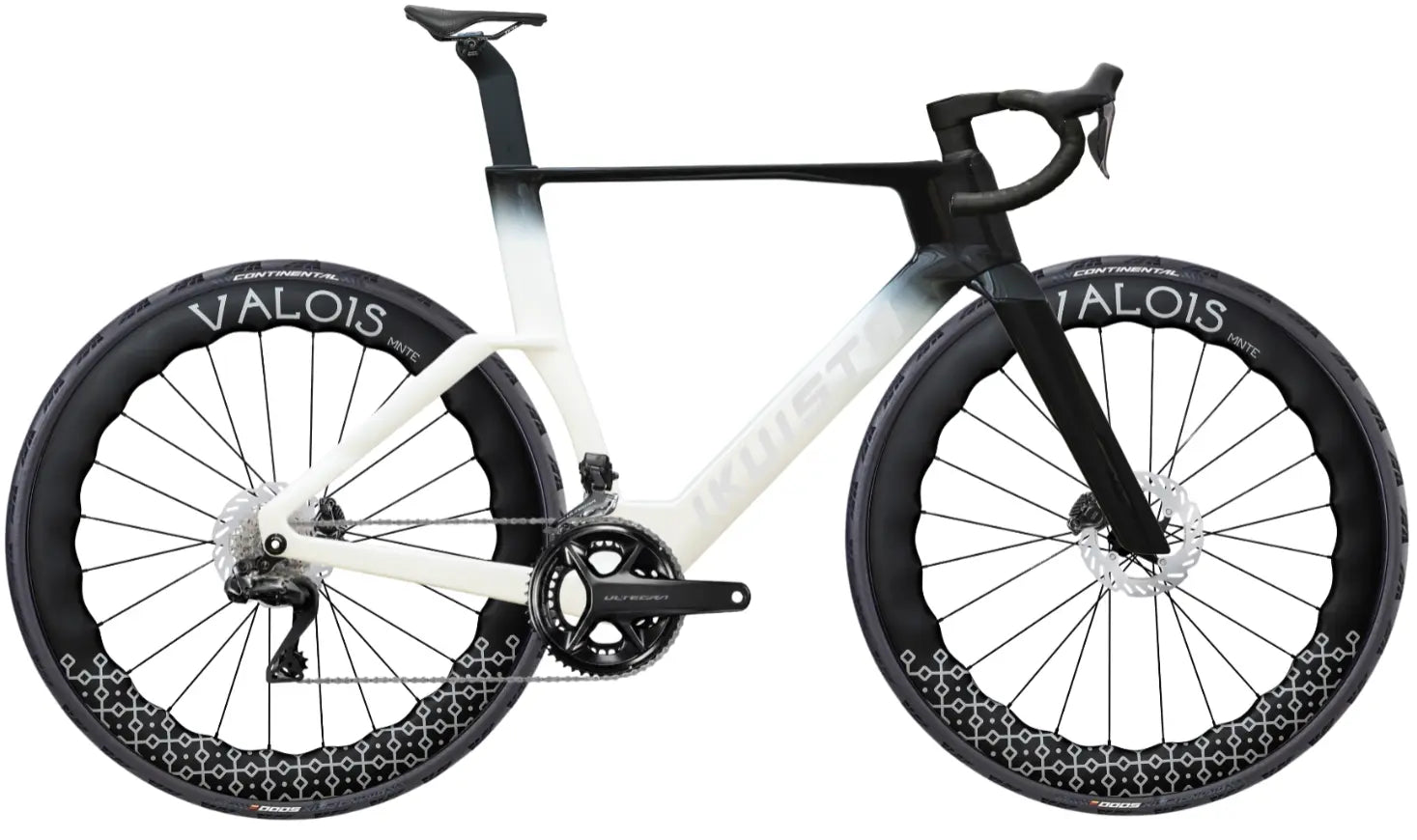 IKUISTA Vektori carbon aero road bike in Pure White with Shimano Ultegra Di2, drive side view